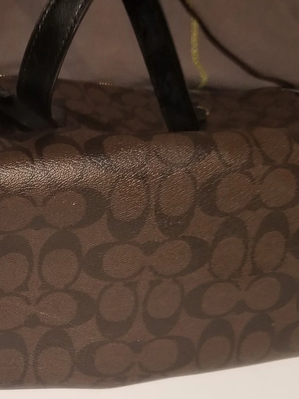COACH Brown Signature Canvas Shoulder Bag with Black Leather Trim